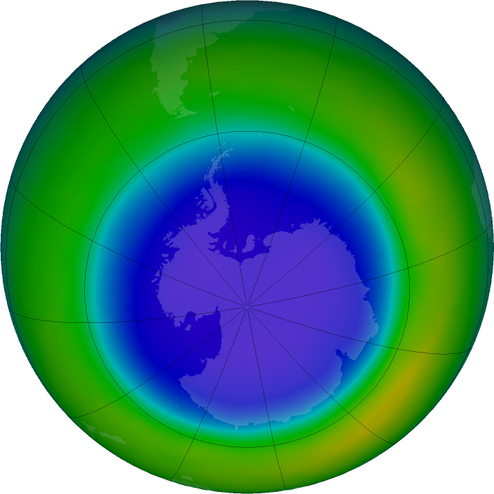 Antarctic ozone map for September 2020